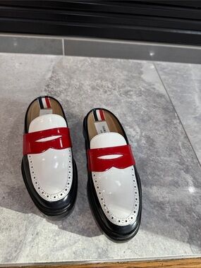 Thom Browne patent leather White, Red & Black Slip-On Loafers